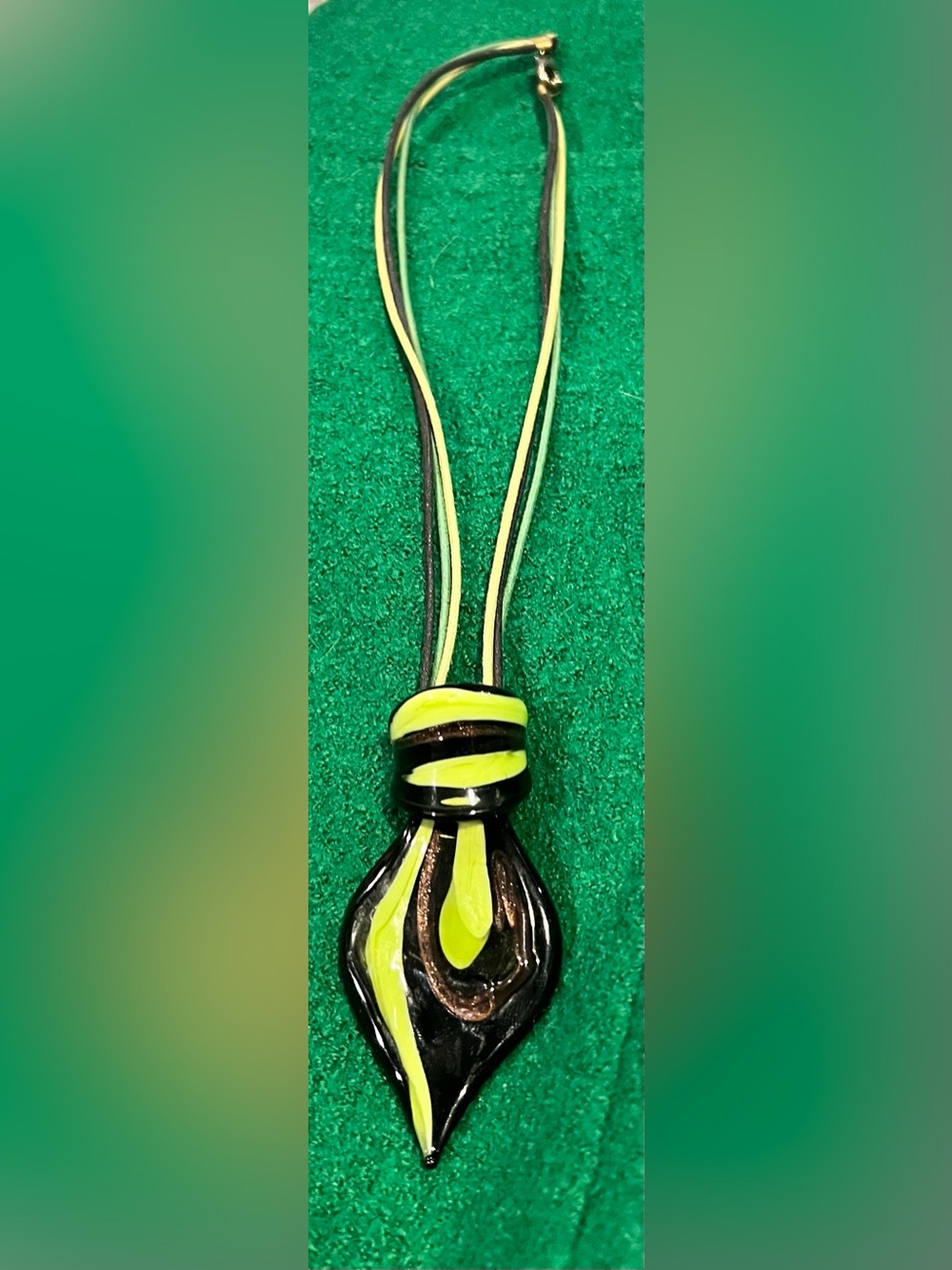 Murano Black and Lime Green Glass Pendant Necklace
